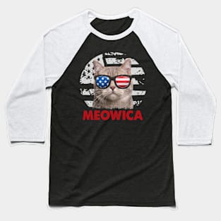 Funny Cat meowica 4th Of July USA American Flag Merica Baseball T-Shirt